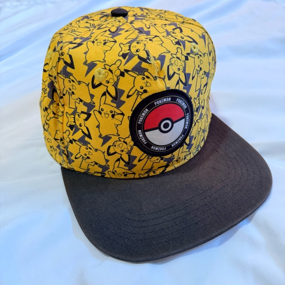 Pokemon Pikachu Pichu Patterned Yellow and Black Adjustable Snapback Youth Hat